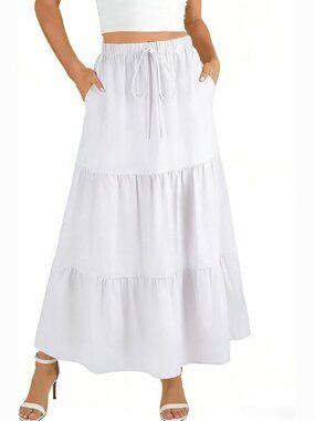 High Waist Tiered Maxi Skirt with Pockets